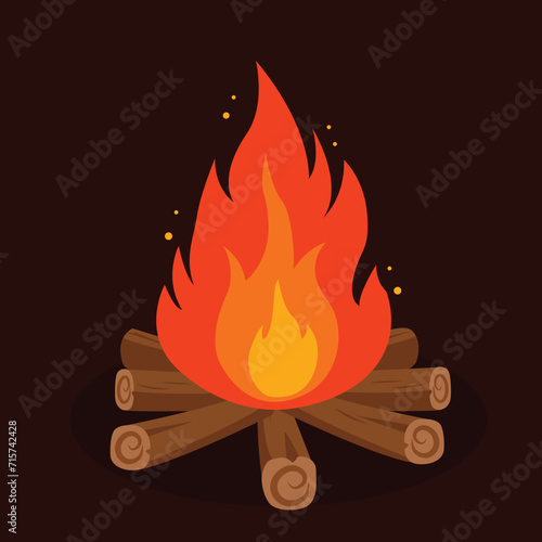 Cartoon bonfire, vector illustration, fire, flame