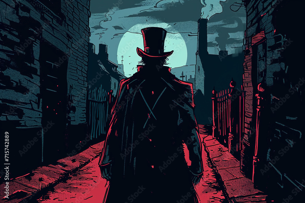 Jack the ripper, a serial killer in the dark alley Created with Generative AI Technology - obrazy, fototapety, plakaty 