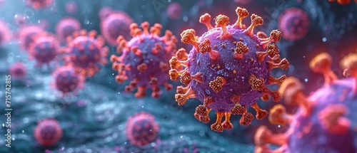 viruses are attacked by antibodies under a microscope. The body's defence mechanism against viruses and antibodies