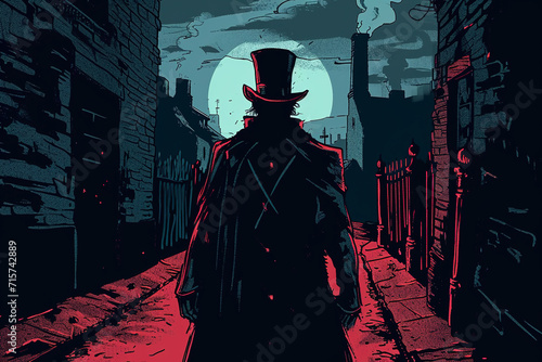 Jack the ripper, a serial killer in the dark alley Created with Generative AI Technology photo