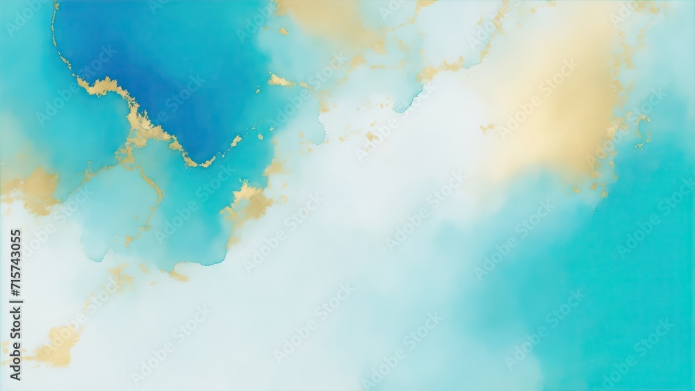 Obraz premium Modern gold and Cyan textured watercolor art abstract background
