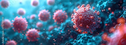 viruses are attacked by antibodies under a microscope. The body's defence mechanism against viruses and antibodies photo