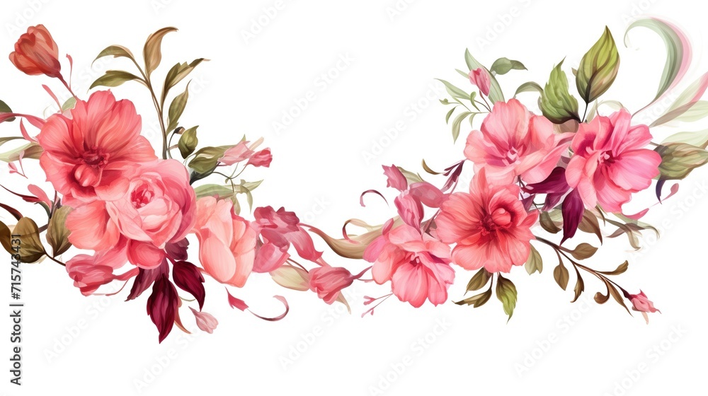 Elegant floral frame in watercolor style on a white background. Concept of frame bouquet design. Created with Generative AI