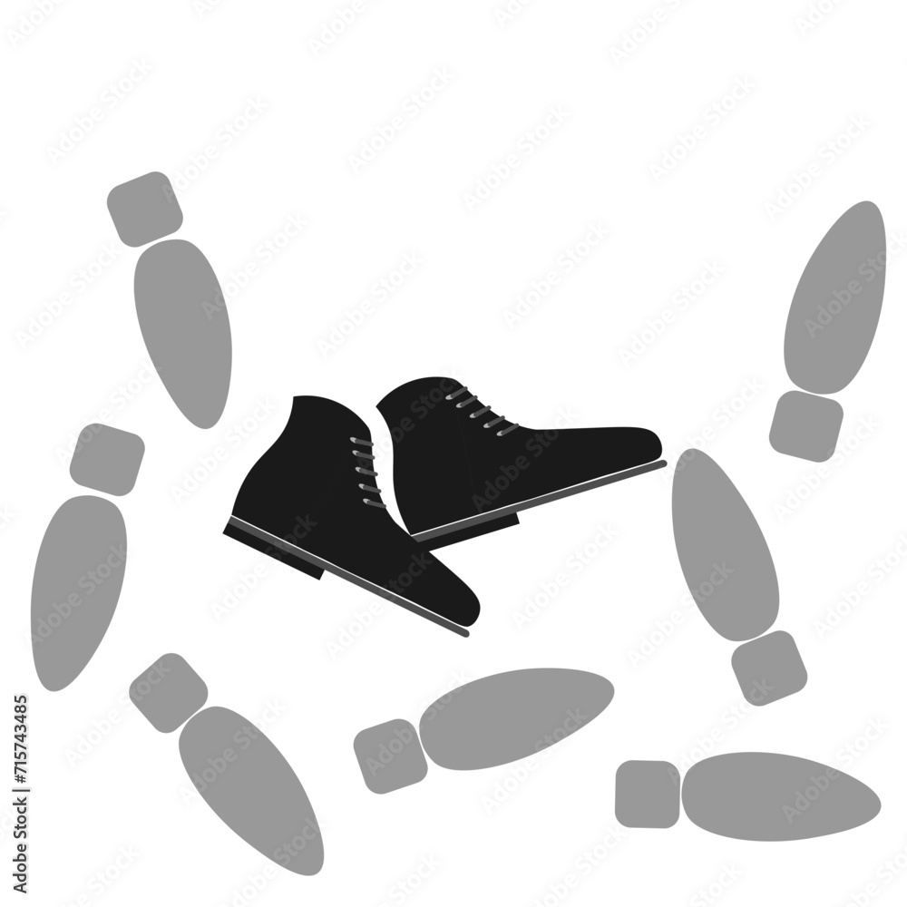 a pair of black shoes and footprints a pair of black shoes and footprints