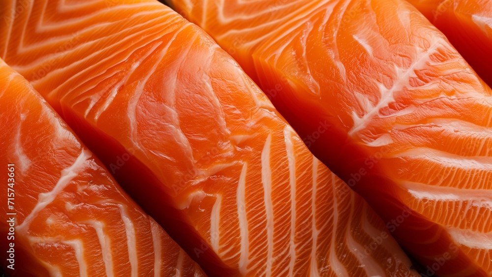 Fresh Salmon Fillets in a Close-Up View, Highlighting Their Marbled Flesh for Healthy Seafood Dishes Fresh Salmon Fillets in a Close-Up View, Highlighting Their Marbled Flesh for Healthy Seafood Dishes