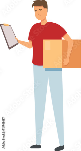 Parcel shipment icon cartoon vector. Courier post. Worker drop box