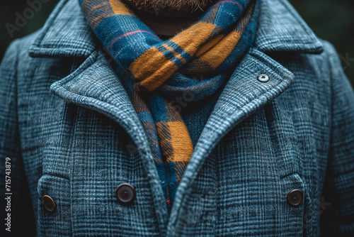 Close-Up of Man in Plaid Coat and Yellow Scarf