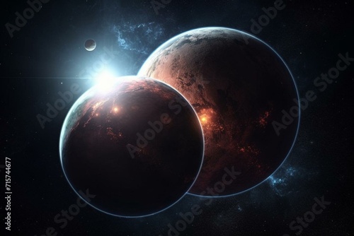 Sci-fi twin earth on an extrasolar exoplanet, in deep space. Generative AI
