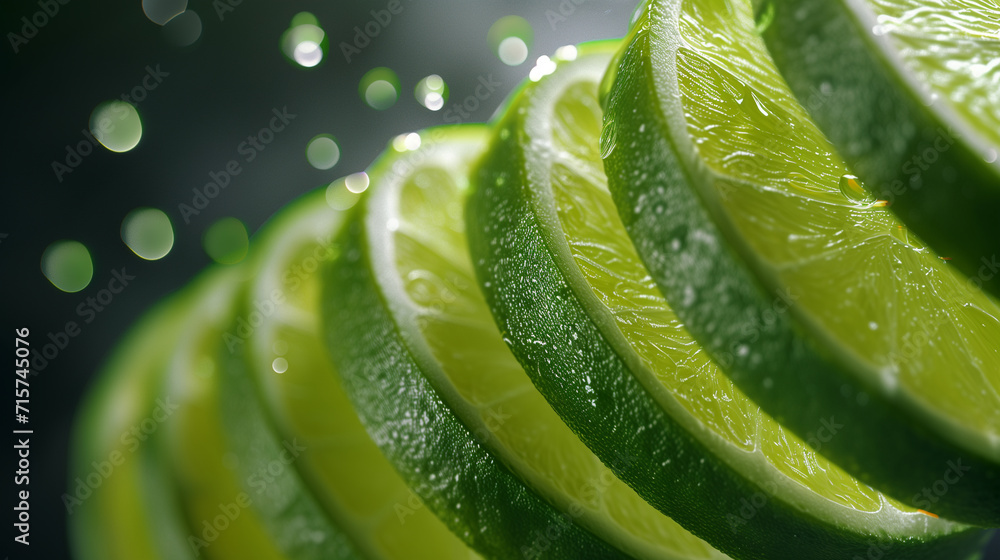 Obraz premium Citrus Splash Fresh Lime Wheels with Water Droplets