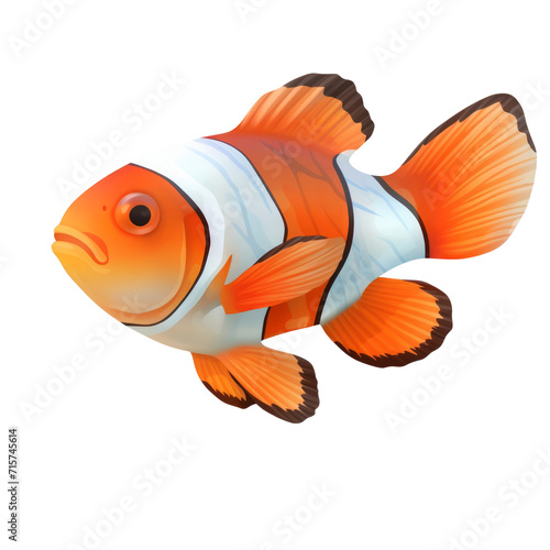 An orange and white clown fish. Isolated on transparent background.