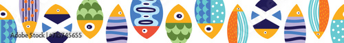 Vector seamless horizontal border with fish. Cute illustration.
