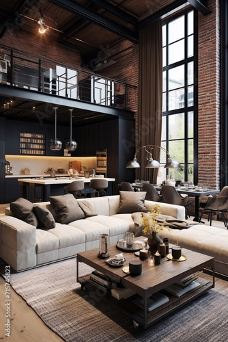 Cozy modern loft with comfortable design elements