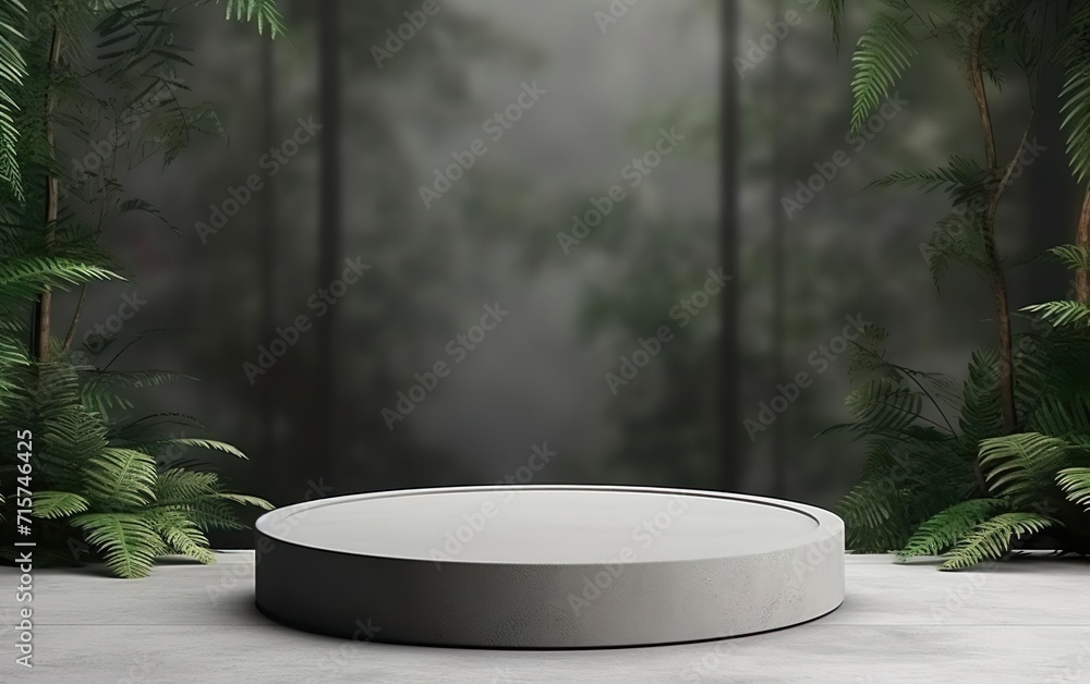 Plants on grey background. Landscape layout 3d rendering empty mockup scene of concrete texture podium for product template. Natural beauty, eco friendly, sustainable concept. AI Generative. Plants on grey background. Landscape layout 3d rendering empty mockup scene of concrete texture podium for product template. Natural beauty, eco friendly, sustainable concept. AI Generative.