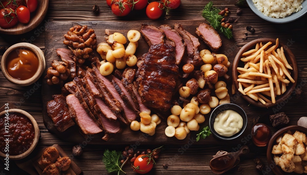 Grilled meat assortment of tasty bbq snacks on wooden background Grilled meat assortment of tasty bbq snacks on wooden background