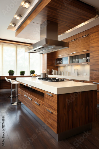 Luxury domestic kitchen with elegant wooden design © wolfhound911