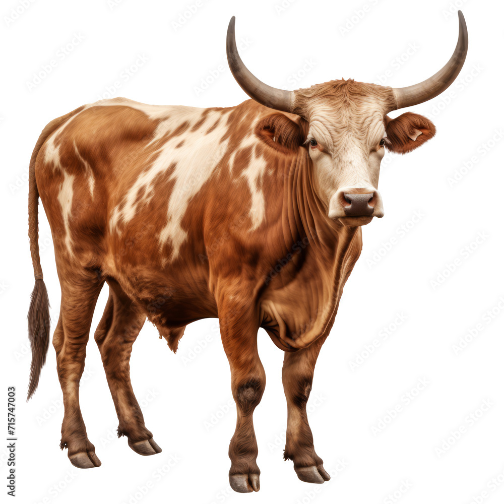 Texas Longhorn cattle. Isolated on transparent background.