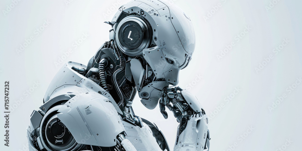 AI robot that can learn and think on its own, white background AI robot that can learn and think on its own, white background