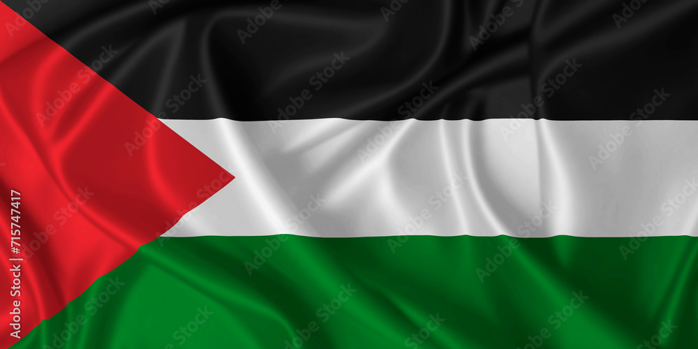 Flag of Palestine blowing in the wind on fabric texture Flag of Palestine blowing in the wind on fabric texture