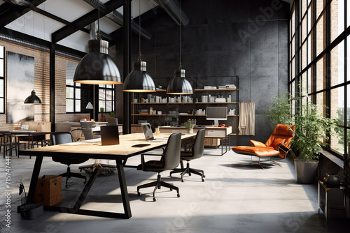 Modern office interior in loft, industrial style