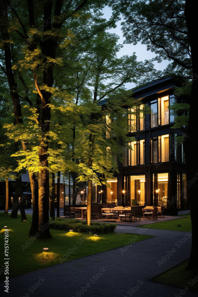 Night architecture outdoors dusk building exterior tree grass