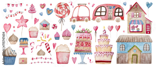 Valentine'S Day Vector Clipart Set Includes Gifts, Hearts, Sweets, Etc., Hand-Drawn In Eps, 10 Watercolor Illustration