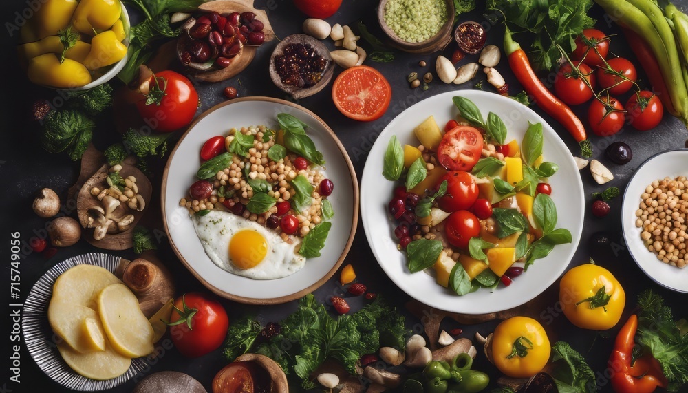 Healthy food for balanced flexitarian mediterranean diet concept Healthy food for balanced flexitarian mediterranean diet concept