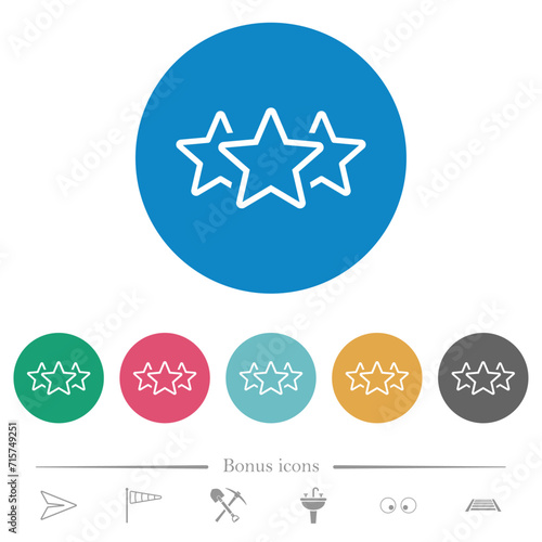 Three star rating outline flat round icons