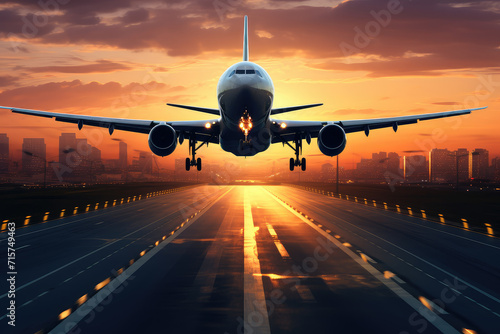 Witness the power of air travel with this image of an airplane during its departure at a major international airport.