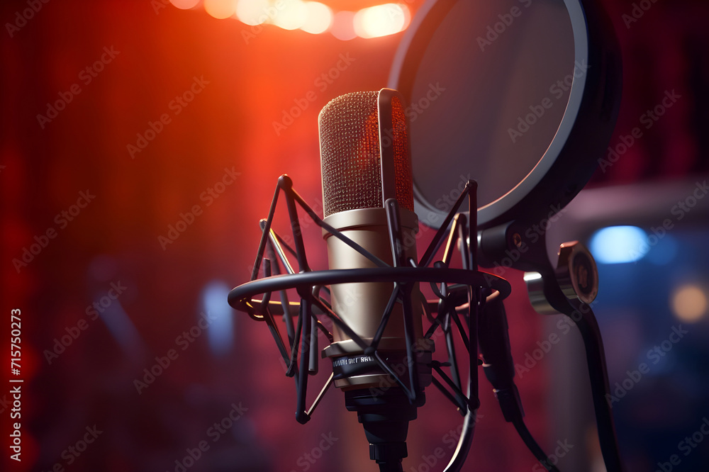 Podcast Microphone in a Studio - Ai Generated - obrazy, fototapety, plakaty 