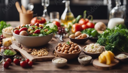 Healthy food for balanced flexitarian mediterranean diet concept photo