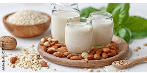 Fresh organic vegan milk, nuts, snack, lifestyle, healthy lifestyle, background, wallpaper.