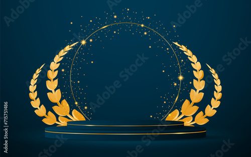 Blue podium with elegant gold lines for the best awards or product display. stage or podium. vector illustration	