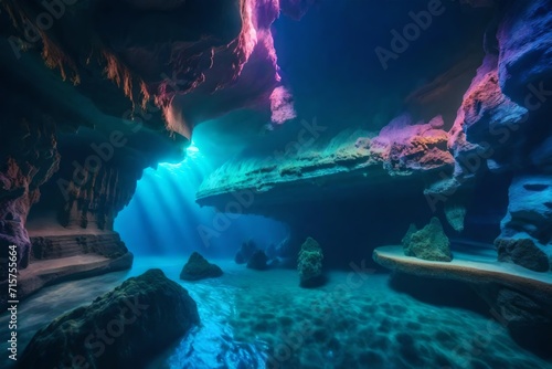 Abstract underwater caves in an alien abyss