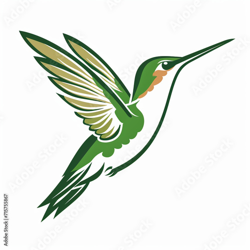 A simplified hummingbird with wings in mid-flutter, Logo on white background