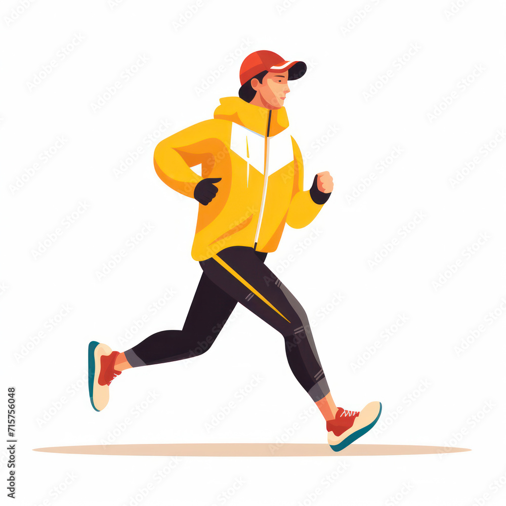 Active Runner's Joy: Illustration of a Happy Young Woman Jogging in a White Cartoon Flat Style in a Park Active Runner's Joy: Illustration of a Happy Young Woman Jogging in a White Cartoon Flat Style in a Park