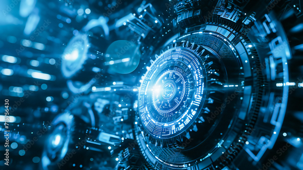 Obraz premium Blue abstract gear and technology background illustration
