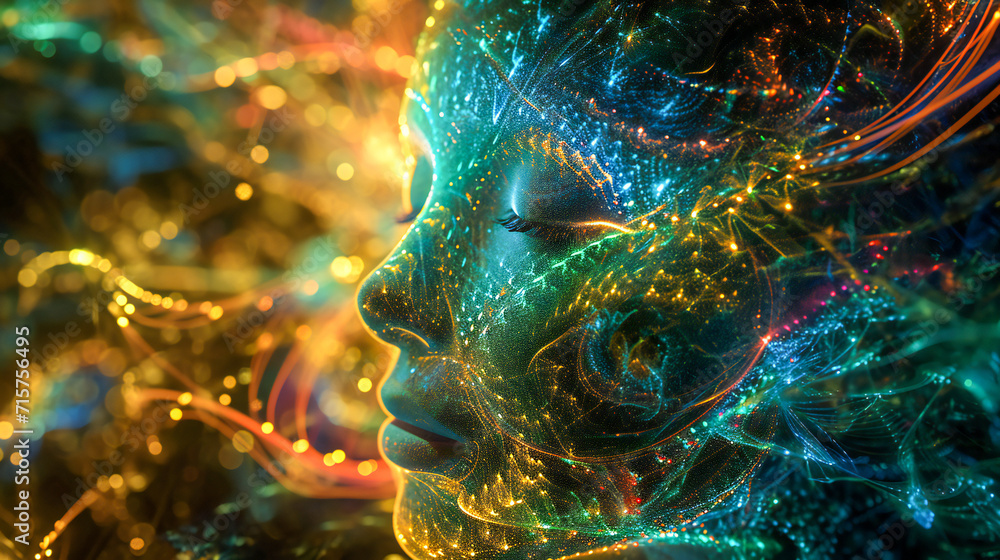 Head of a woman in meditating trance. Abstract concept of meditation, yoga and transcendent. Head of a woman in meditating trance. Abstract concept of meditation, yoga and transcendent.