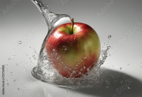 Dynamic splash highlighting a fresh apple in a vibrant and energizing visual effect. photo