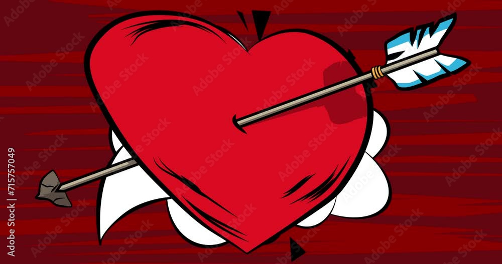 Arrow Heart, Valentine's Day Symbol. Motion poster. 4k animated Comic book message moving on abstract comics background. Retro pop art style. Arrow Heart, Valentine's Day Symbol. Motion poster. 4k animated Comic book message moving on abstract comics background. Retro pop art style.