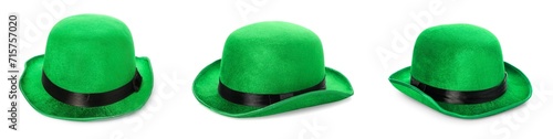 St. Patrick's Day. Green leprechaun hats isolated on white, set