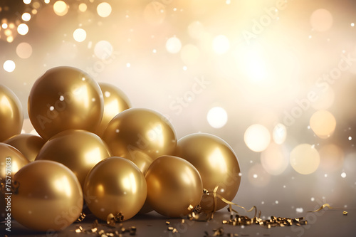 Holiday background with golden balloons and bokeh lights - Ai Generated