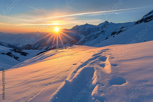 Pistenzauber: Stimmungsvolle Aufnahme einer Skipiste mit Skifahrern, eingefangen in einer malerischen Winterlandschaft, perfekt für winterliche Sport- und Urlaubsillustrationen photo