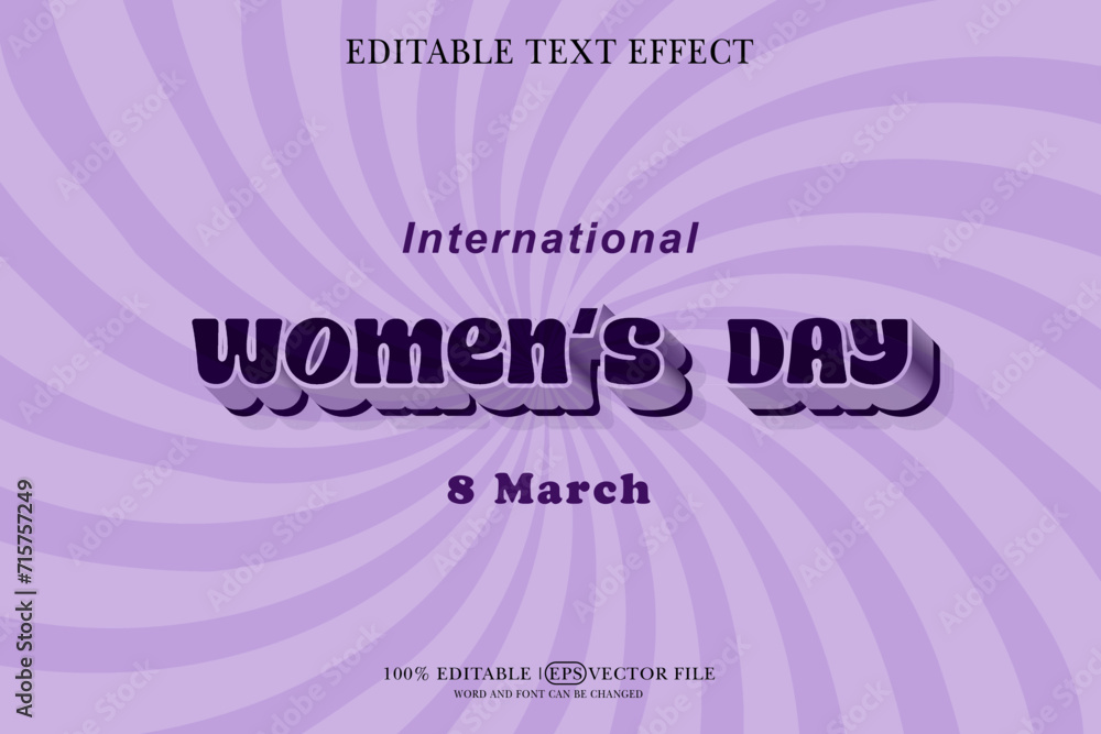 Happy Women's Day Editable 3D Style EPS Vector Text Effect
