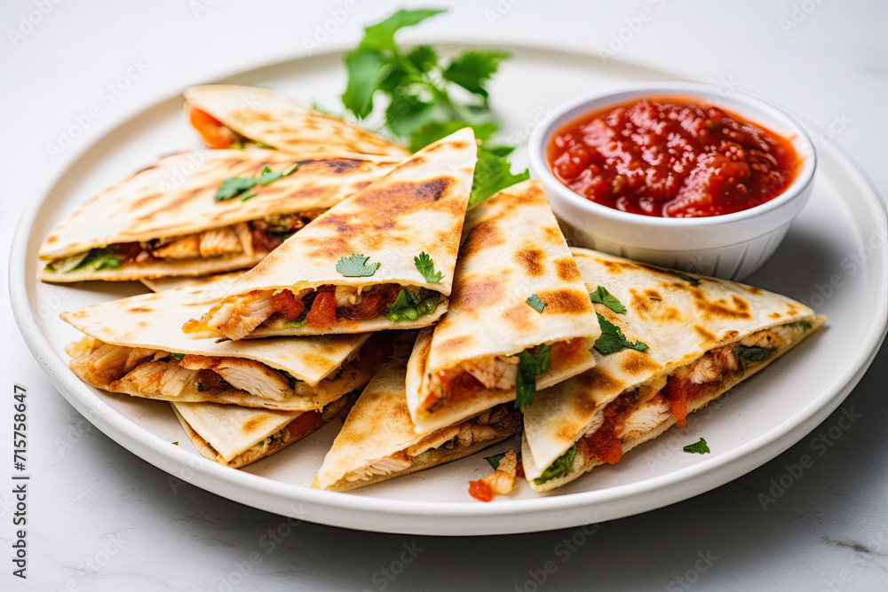 Closeup of a Chicken Quesadilla on a Kitchen Counter Closeup of a Chicken Quesadilla on a Kitchen Counter