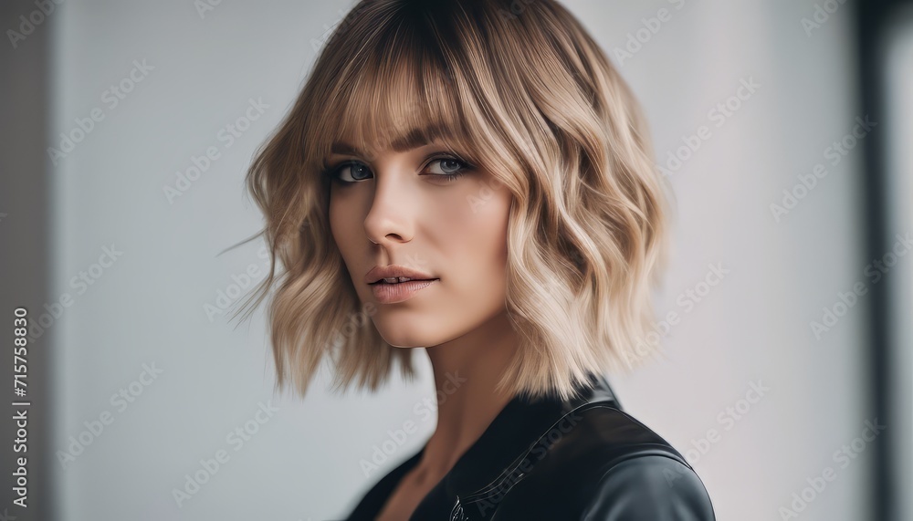 Ombre bob short hairstyle. Beautiful hair coloring woman. Trendy haircuts. Blond model