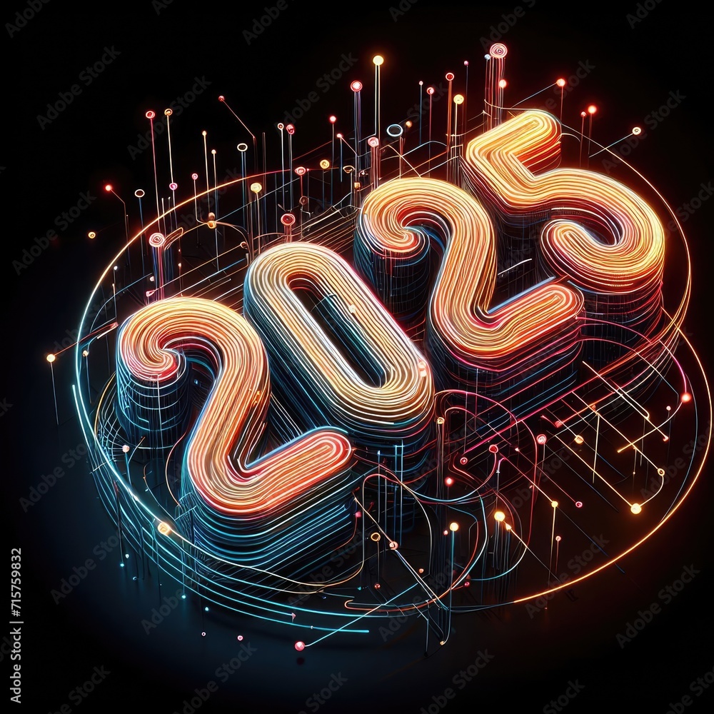 Happy New Year 2025, 2025 lights, view of the year 2025 number floating