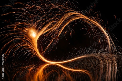 Liquid firework display of wavy sparks