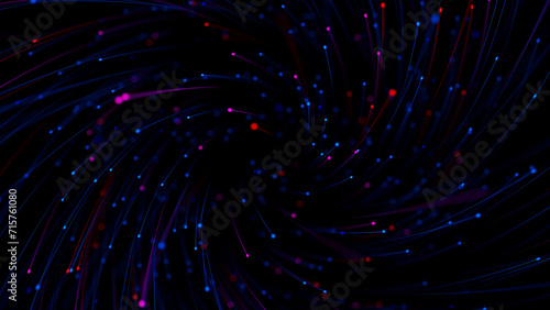 Colorful data signal moving towards with trails slightly rotate. Fiber optics, internet data stream. Telecommunication. 3d Render illustration