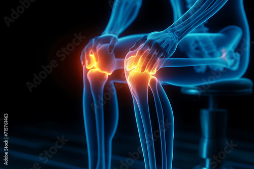 Leg bones and knee joint cartilage inflammation. Human skeleton anatomy. Medical health care science concept