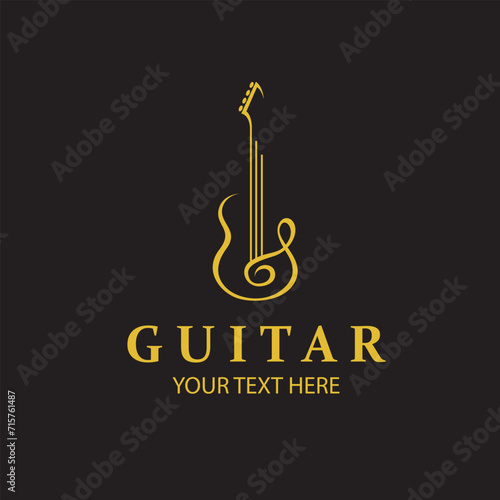 emblem of gold guitar isolated on black background